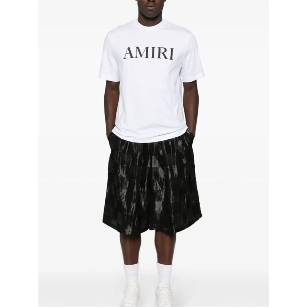 Amiri Men's Short Sleeve T-Shirt Logo Cotton White Size Large